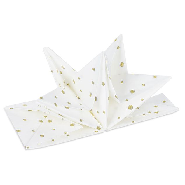 Serviette origami en papier blanc motif pois dor&eacute;s x12