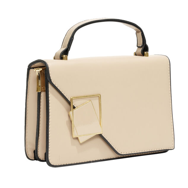 Sac &agrave; main simili beige et noir avec bandouli&egrave;re amovible 19,5x7,5xH13cm