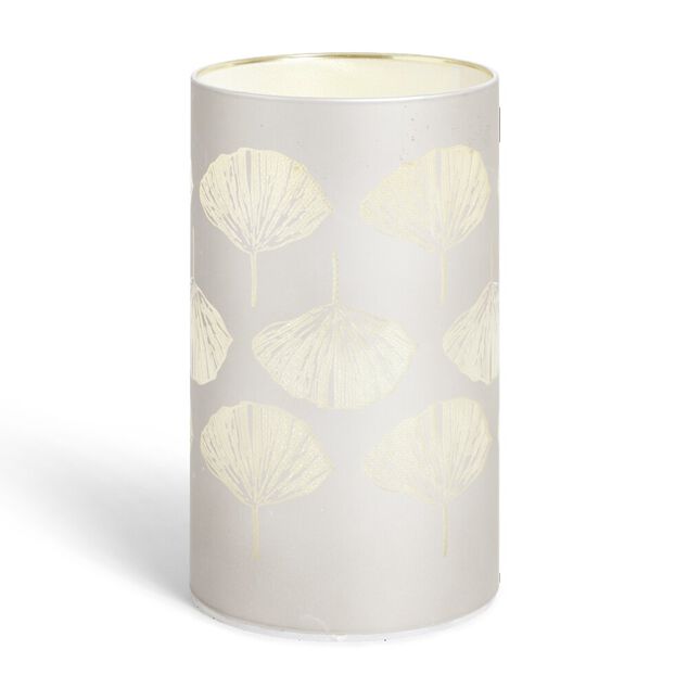 Lanterne LED motif feuille ginkgo en argent&eacute; &Oslash;9xH15cm