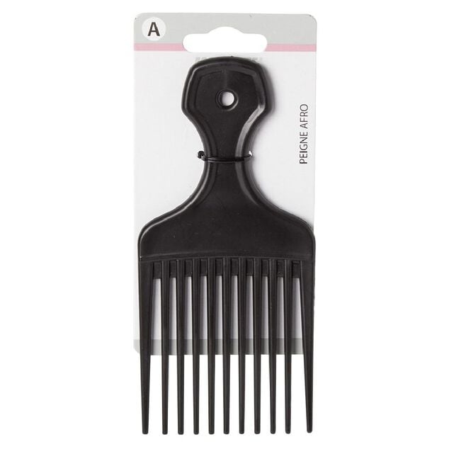 Peigne Afro plastique noir mat L16,5 cm