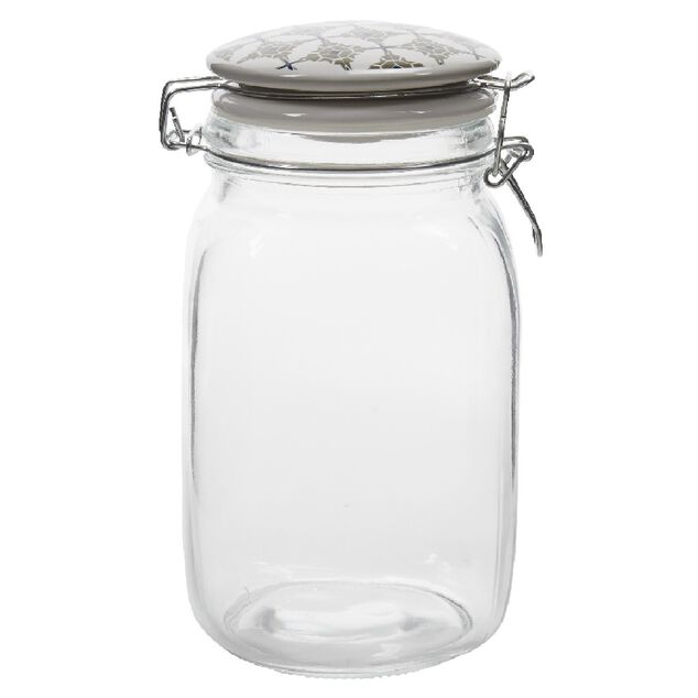 Bocal transparent avec couvercle design carreau de ciment 1,5 L
