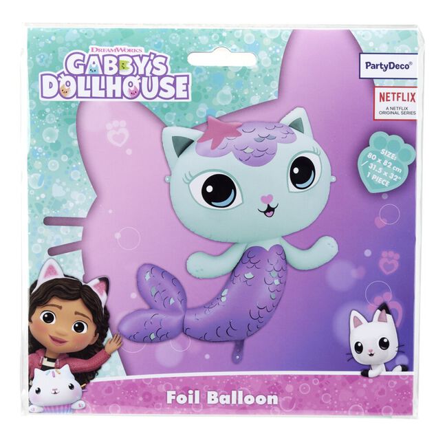Ballon Gabby Chat aluminium forme sirène 80x82cm