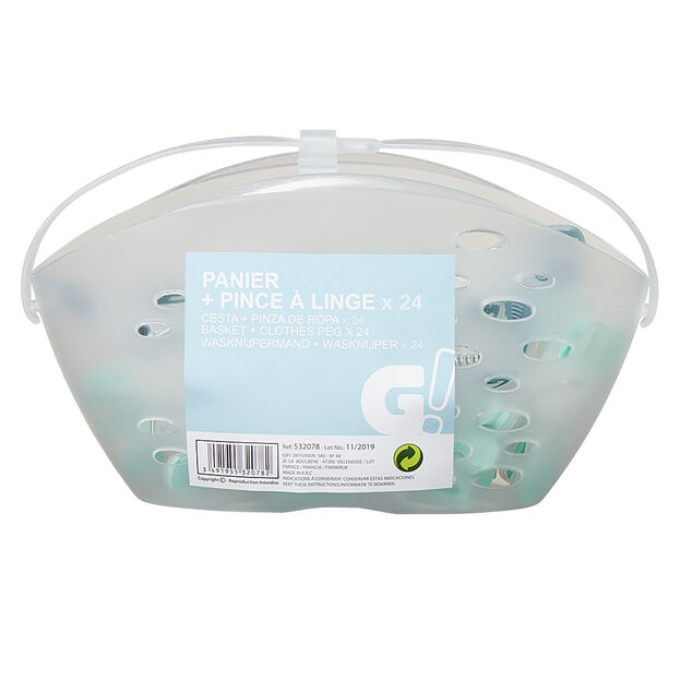 Panier transparent et pince à linge x24