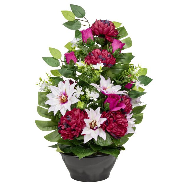 Vasque plastique chrysanth&egrave;mes cl&eacute;matites lys roses ficus &Oslash;40xH54cm (3 mod&egrave;les)