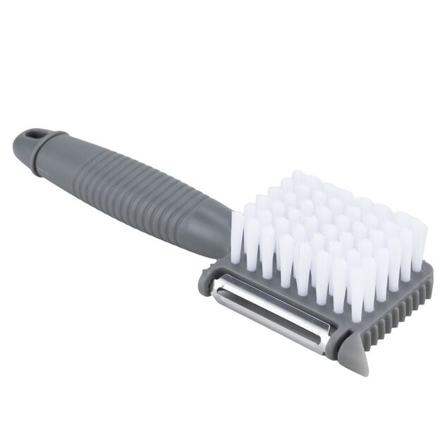 Brosse multifonction ustensile cuisine 5en1 acier et plastique gris L18,5cm
