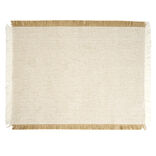 Set de table rectangulaire tissu beige et marron &agrave; frange