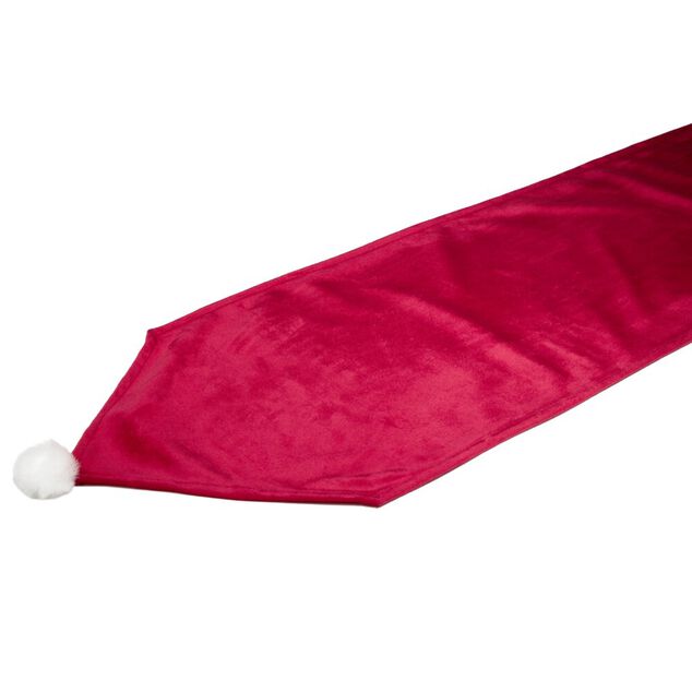 Chemin de table pompon de No&euml;l L250X28 cm rouge