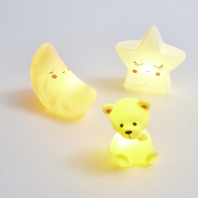Veilleuse &agrave; LED ourson/lune/&eacute;toile H12,5cm-3 mod&egrave;les