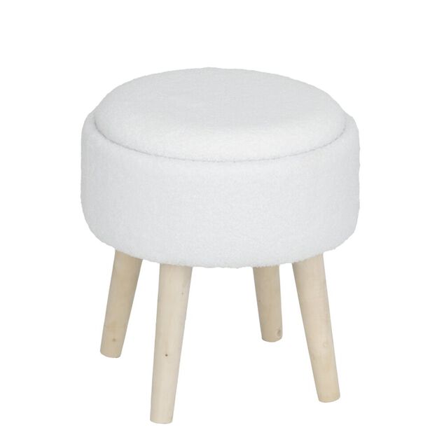 Tabouret bois Clara avec rangement contour bouclette blanc &Oslash;36xH40cm