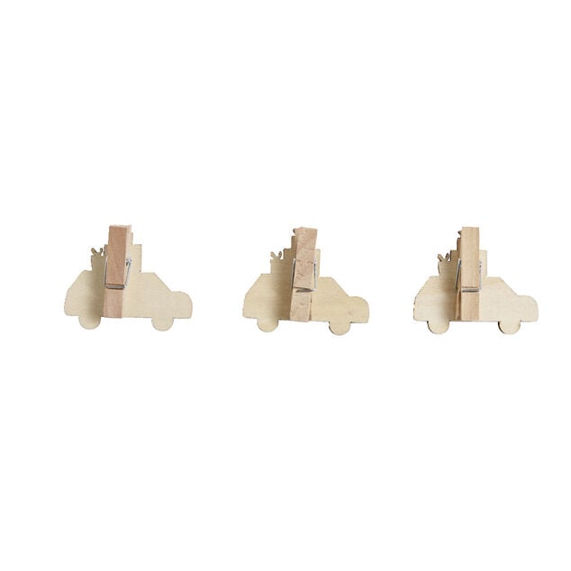 Mini pinces en bois No&euml;l forme voitures 3 pi&egrave;ces