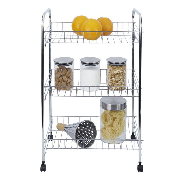 Desserte à roulettes 3 niveaux métal gris 41x26,5xH61,5cm