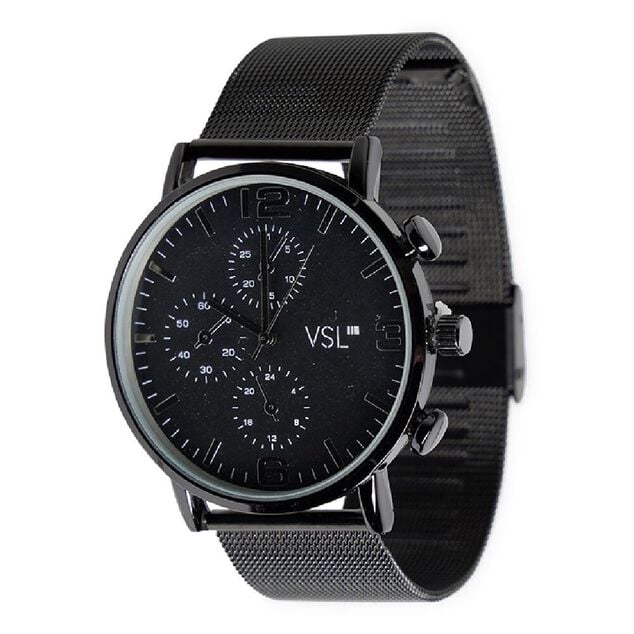 Montre ronde bracelet milanais m&eacute;tal noir
