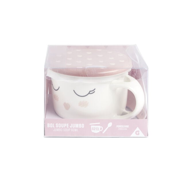 Bol jumbo 62cl avec cuill&egrave;re et couvercle blush girly