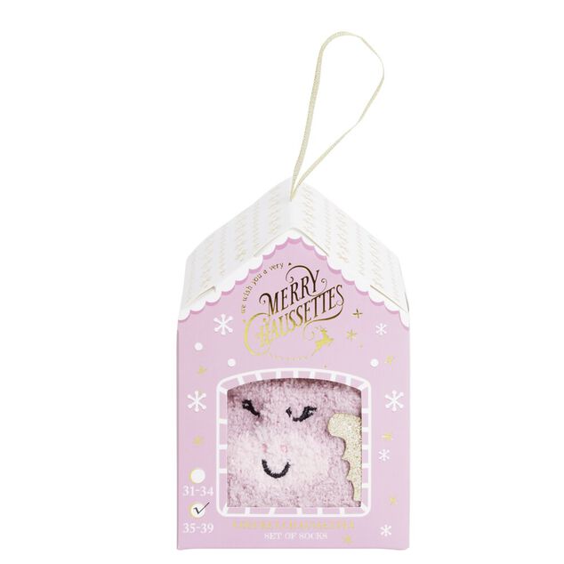 Coffret cadeau chaussettes cocooning licorne Noël rose et doré (31/34 ou 35/39)