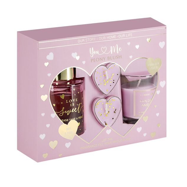 Coffret senteur avec  diffuseur b&acirc;tonnets et bougies forme coeur (2 mod&egrave;les)