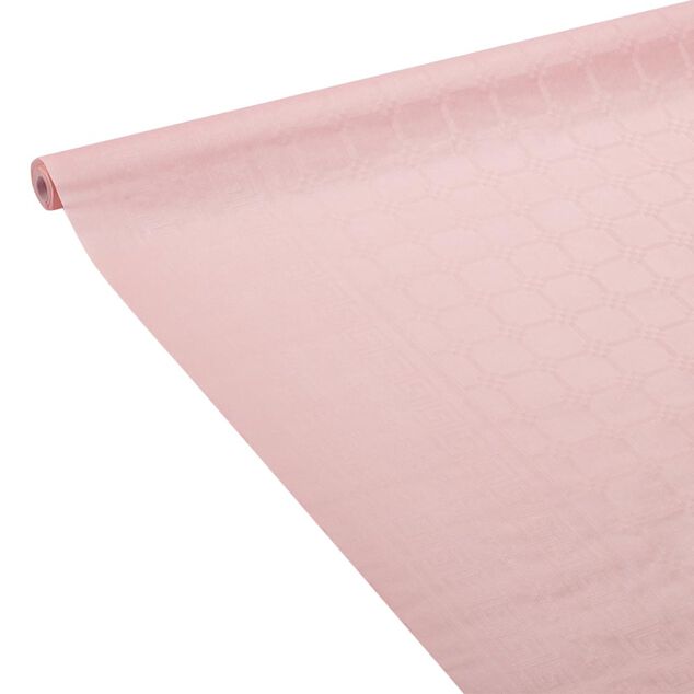 Nappe damass&eacute;e rose p&acirc;le en papier L 6 m