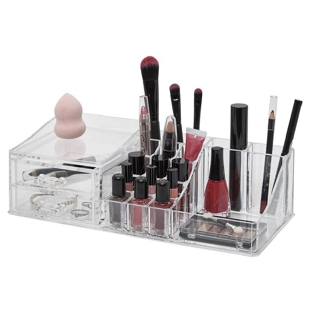 Organisateur &agrave; maquillage 2 tiroirs et compartiments transparent