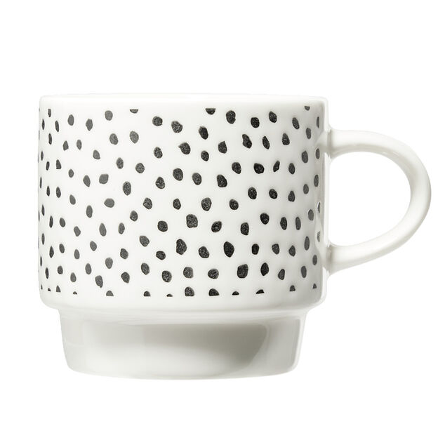 Lot de 4 tasses empilables 20cl porcelaine blanc et noir avec support m&eacute;tal