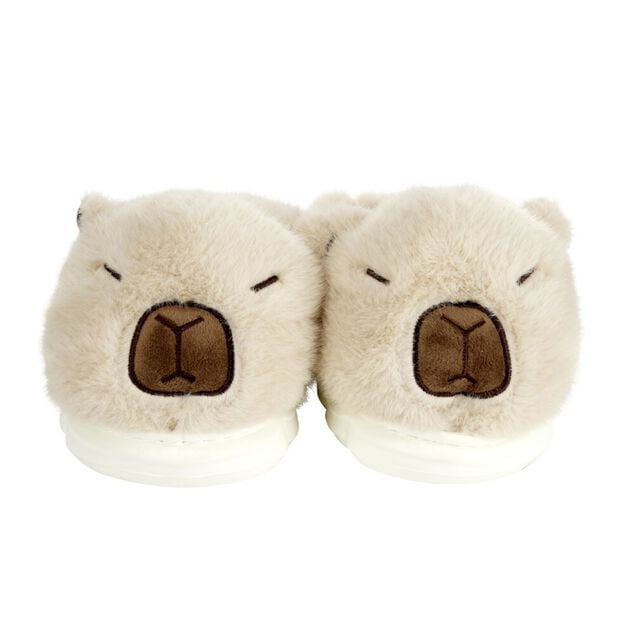 Chaussons peluche capybara beige taille 34 &agrave; 41