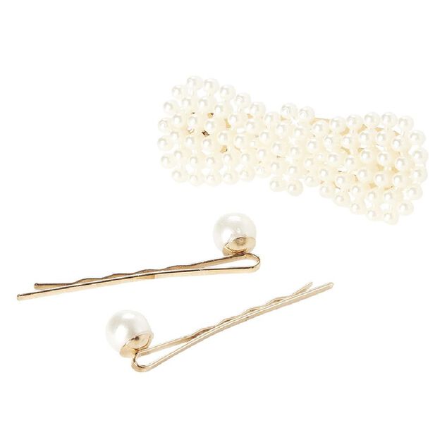 Pince guiche + pince clic clac perle dor&eacute;e L.6 cm x2