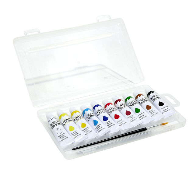 Boîte peinture acrylique 10 tubes 16ml avec 2 pinceaux