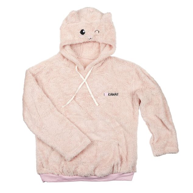 Sweat kawaii femme &agrave; capuche rose Taille unique 65xL105cm