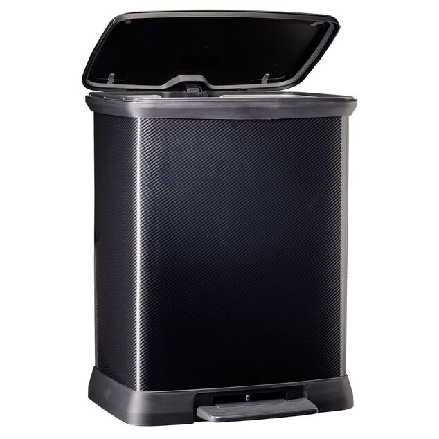 Poubelle &agrave; p&eacute;dale plastique noir carbone 30L