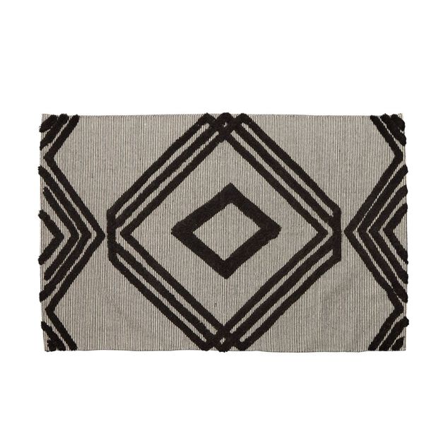 Tapis rectangulaire en jute motif tuft&eacute; gris noir 120x170 cm