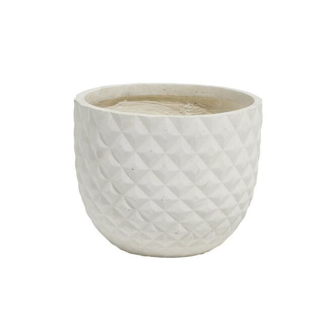 Cache pot en fibre d'argile effet capitonn&eacute; blanc ivoire &Oslash;30xH26 cm