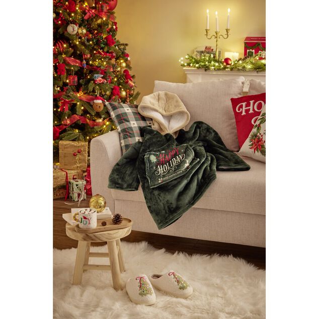 Pull plaid No&euml;l adulte &agrave; capuche rouge et vert 70xH80cm (4 mod&egrave;les)