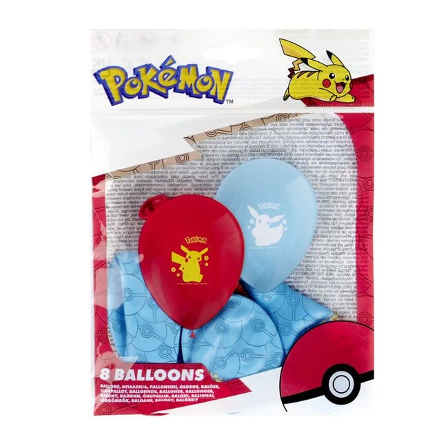 Ballon Pok&eacute;mon x8 de baudruche bleu et rouge H21,5cm