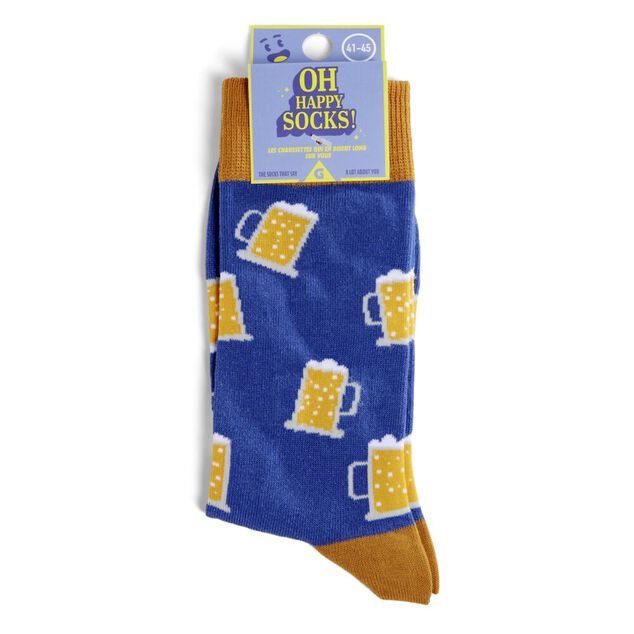 Chaussettes originales motif bière bleu/jaune - T41/45