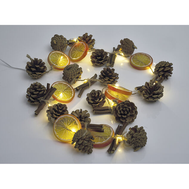 Guirlande lumineuse pommes de pin tranches d'orange 15 LED blanc chaud