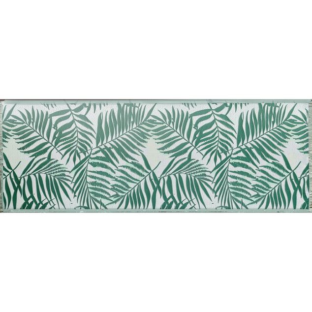 Tapis de jardin rectangulaire feuillage exotique India vert et blanc 70x200cm
