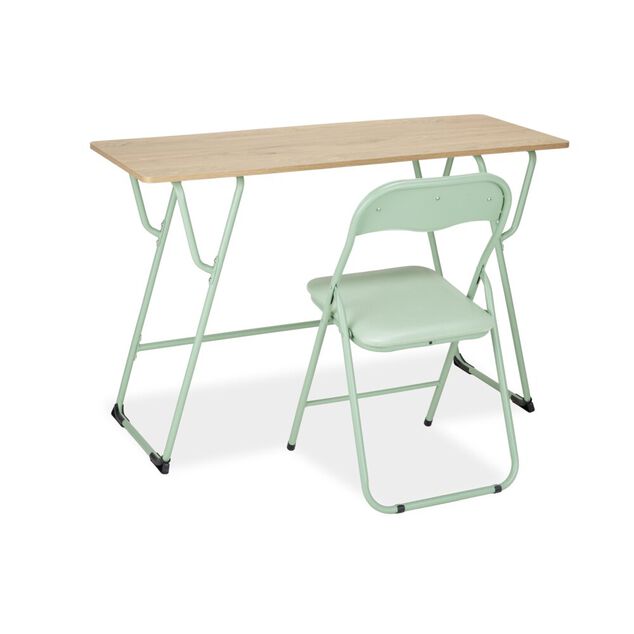 Bureau rectangulaire Moderna plateau bois et chaise m&eacute;tal vert 120x48xH75cm
