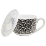 Bol jumbo couvercle transparent motif ethnique noir et jaune Ø12.5xH9cm