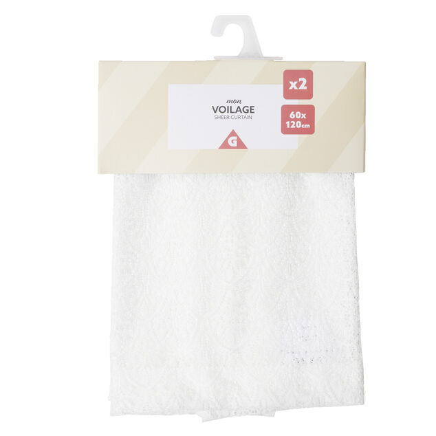 Voilage à motifs uni blanc 60x120cm 1 paire