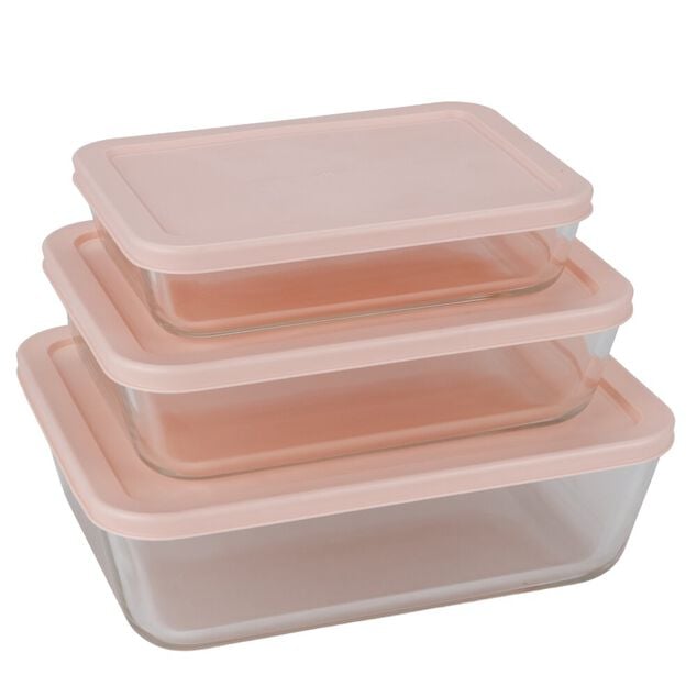 Bo&icirc;te de conservation x3 verre et plastique 820/1550/2650ml (2 mod&egrave;les vert ou rose)