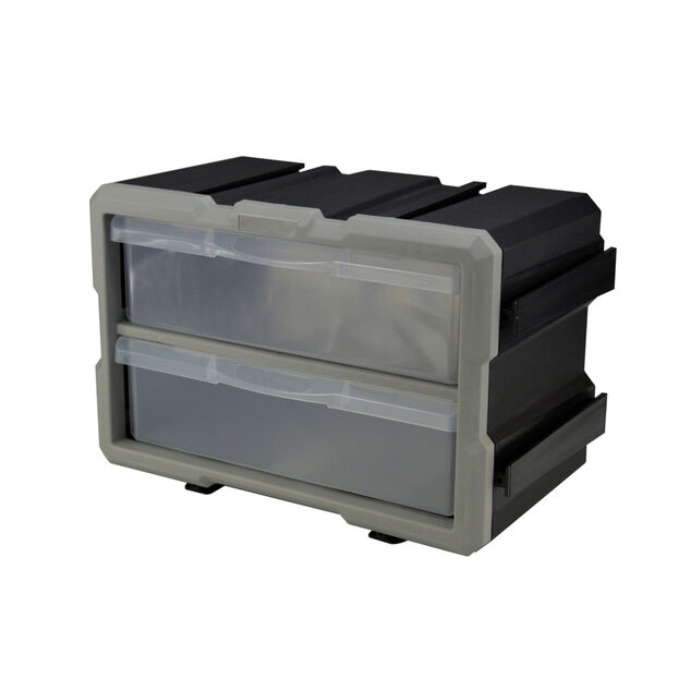 Boîte de rangement bricolage modulable plastique gris 2 casiers 28x17xH16cm