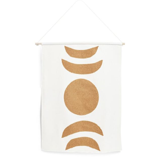 D&eacute;coration murale toile motif lune coton beige et terracotta