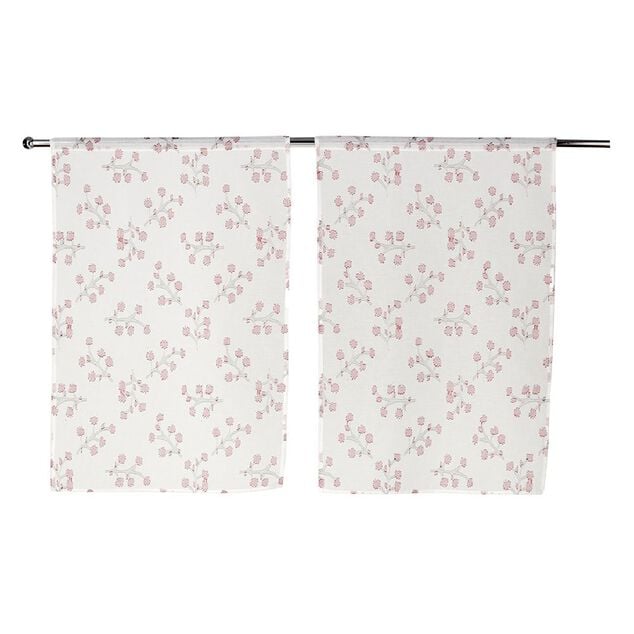 Vitrage blanc &agrave; fleurs 60x90cm x2