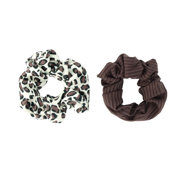 Chouchou en tissu x2 uni et l&eacute;opard &Oslash;11cm (2 mod&egrave;les)