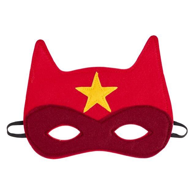 Masque Super H&eacute;ro rouge motif &eacute;toile jaune