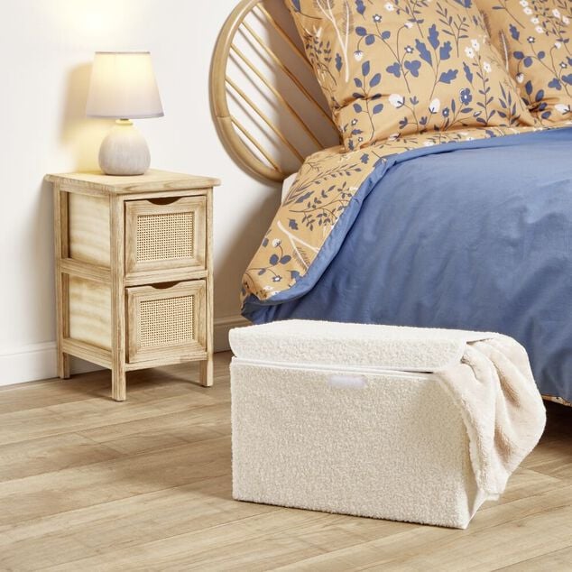 Pani&egrave;re coffre pliable tissu bouclette blanc 38x25xH25cm