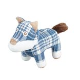 Jouet pour chien en forme de loup quadrill&eacute; bleu et blanc 18x8xH14,5cm