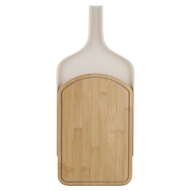 Planche &agrave; d&eacute;couper 2en1 bambou et support plastique coulissant blanc 21x42cm