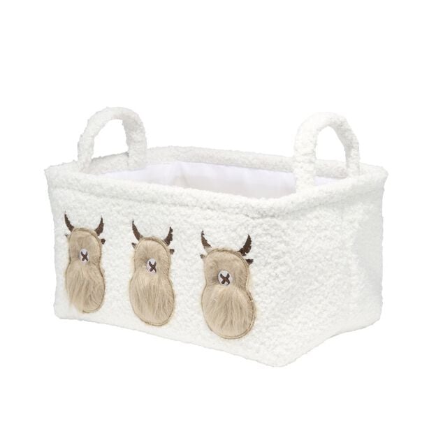 Panier de rangement vache Highland tissu bouclette petit format L30cm