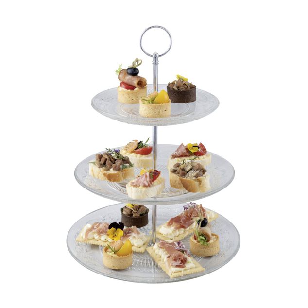 Serviteur en verre à motif gravé à 3 étages Ø18xØ23xØ25cm