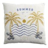 Coussin carré déperlant "Summer" motifs plage et palmiers 40x40cm