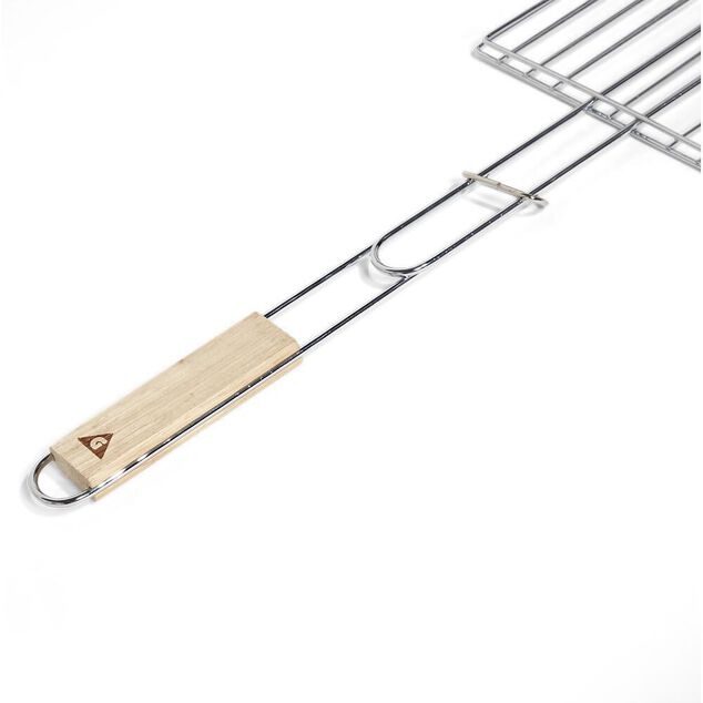 Grille double barbecue 73x53cm m&eacute;tal et bois